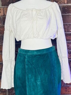 Embroidery/Crochet, Bell Sleeve White Country Crop Top